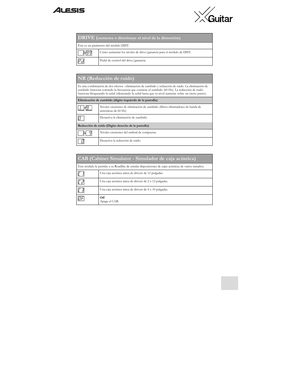 Drive, Nr (reducción de ruido) | ALESIS X User Manual | Page 25 / 82