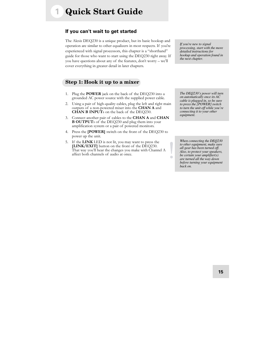 Quick start guide | ALESIS DEQ230D User Manual | Page 17 / 80