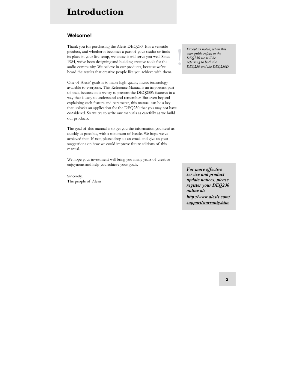 Introduction | ALESIS DEQ230D User Manual | Page 5 / 80