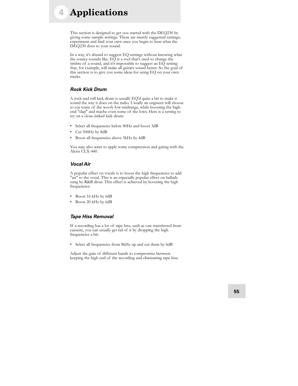 Applications | ALESIS DEQ230D User Manual | Page 57 / 80