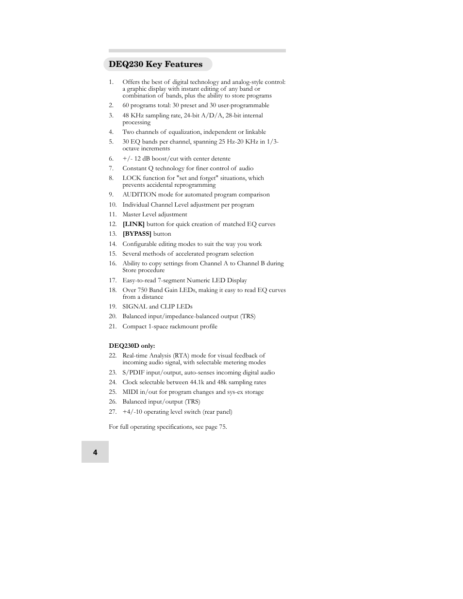 ALESIS DEQ230D User Manual | Page 6 / 80