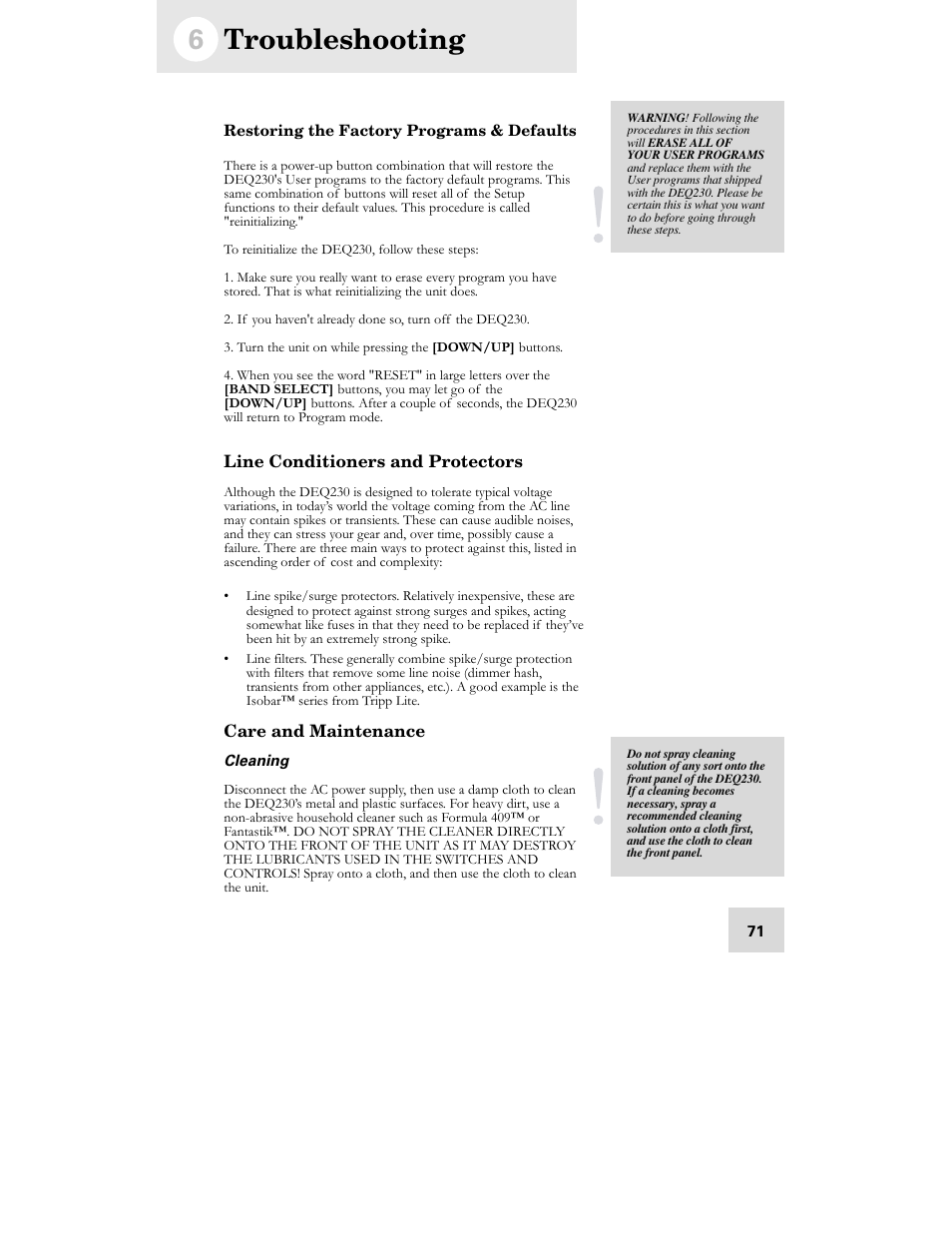 Troubleshooting | ALESIS DEQ230D User Manual | Page 73 / 80