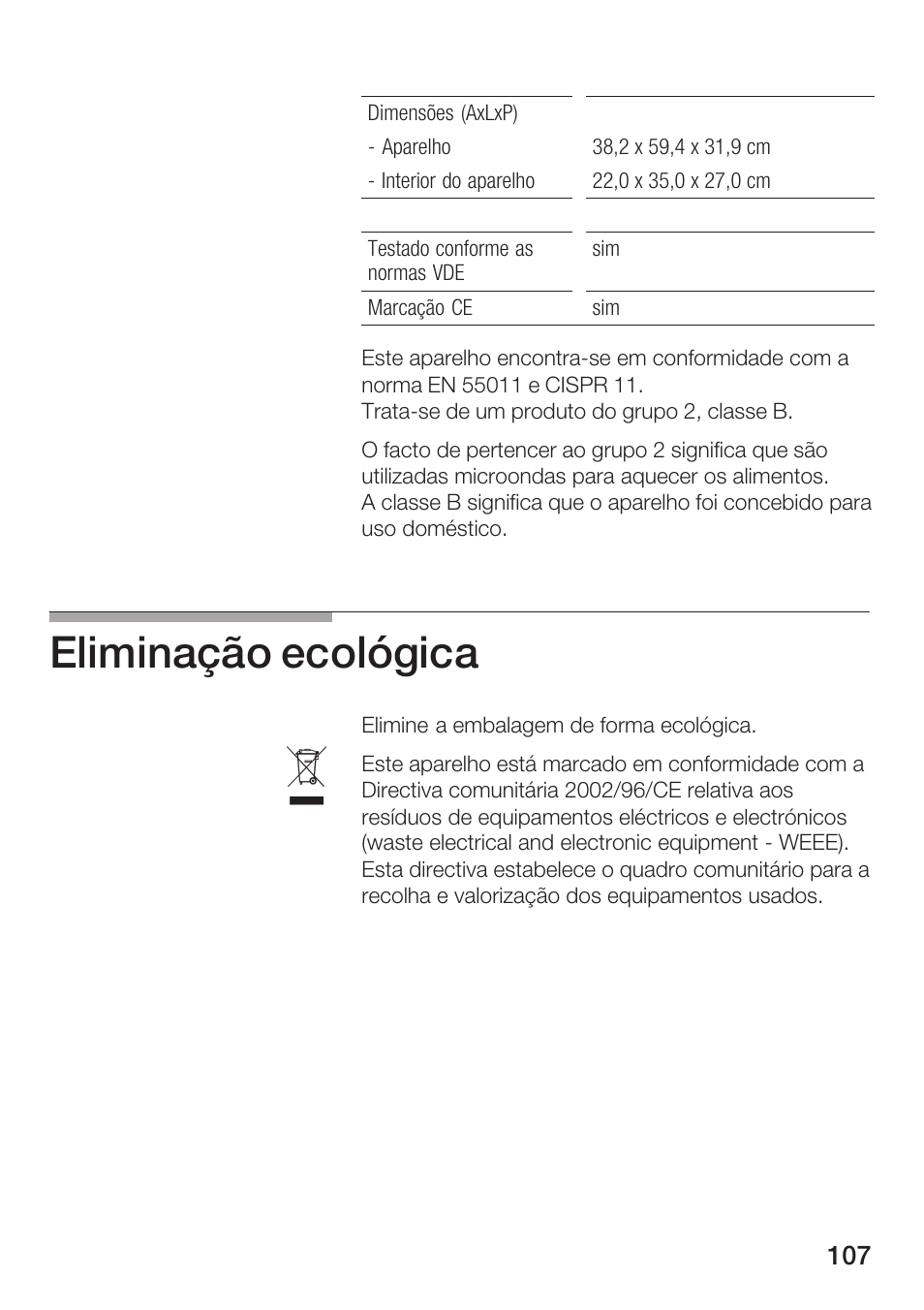 Eliminação ecológica | Siemens HF25M5L2 User Manual | Page 107 / 160