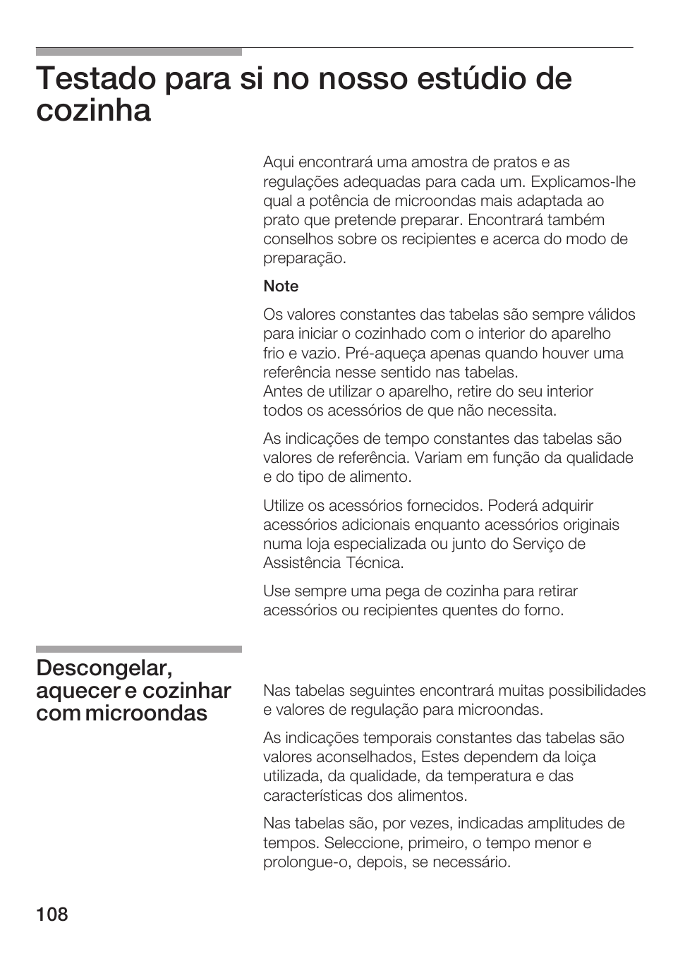 Testado para si no nosso estúdio de cozinha, Descongelar, aquecer e cozinhar com microondas | Siemens HF25M5L2 User Manual | Page 108 / 160