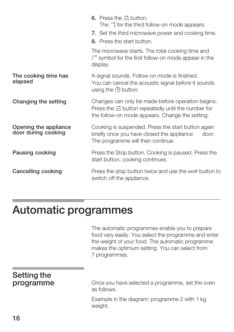 Automatic programmes, Setting the programme | Siemens HF25M5L2 User Manual | Page 16 / 160