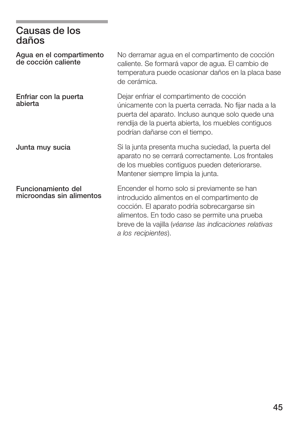 Causas de los daños | Siemens HF25M5L2 User Manual | Page 45 / 160