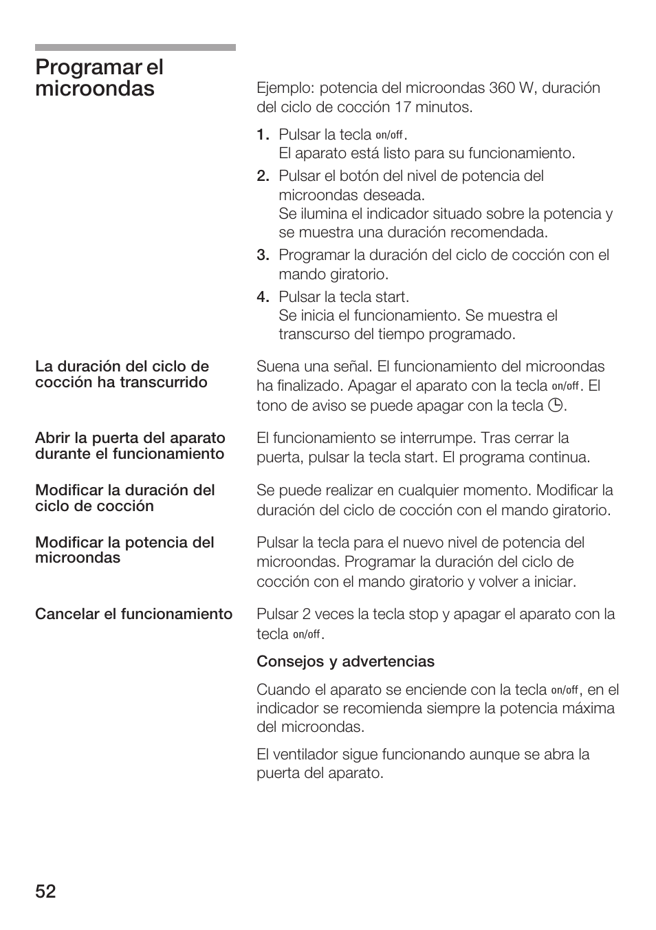 Programar el microondas | Siemens HF25M5L2 User Manual | Page 52 / 160