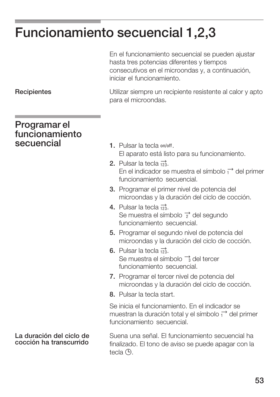 Funcionamiento secuencial 1,2,3, Programar el funcionamiento secuencial | Siemens HF25M5L2 User Manual | Page 53 / 160