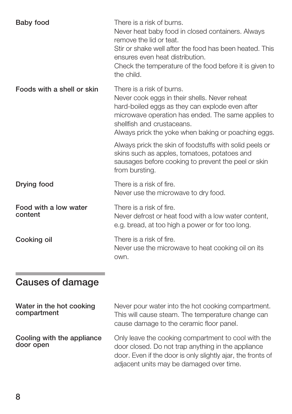 Causes of damage | Siemens HF25M5L2 User Manual | Page 8 / 160