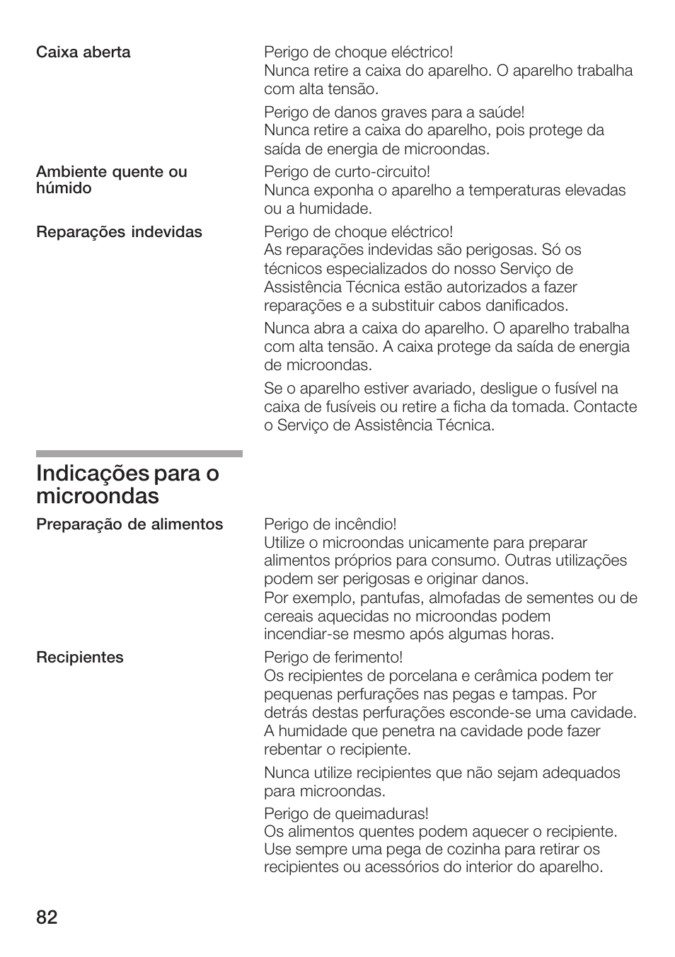 Indicações para o microondas | Siemens HF25M5L2 User Manual | Page 82 / 160