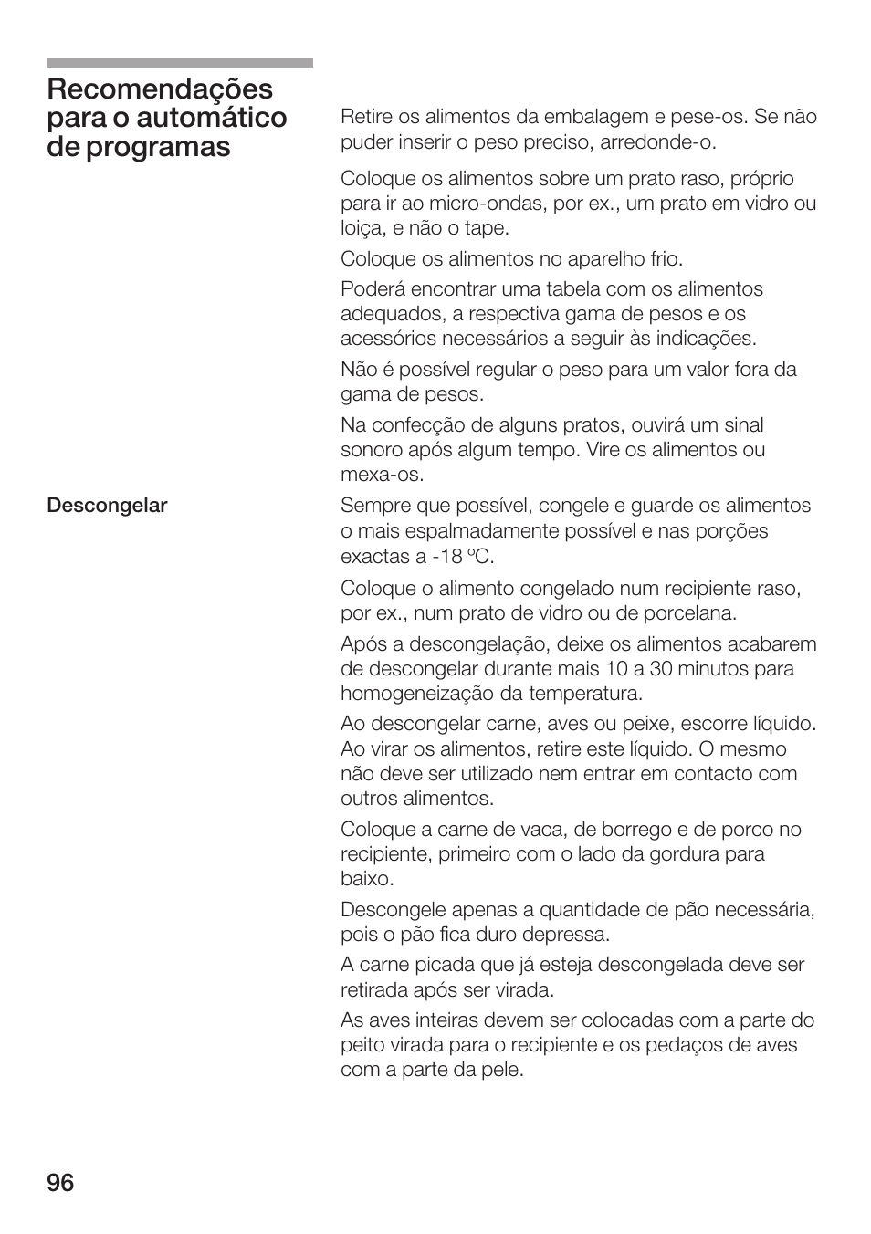 Recomendações para o automático de programas | Siemens HF25M5L2 User Manual | Page 96 / 160