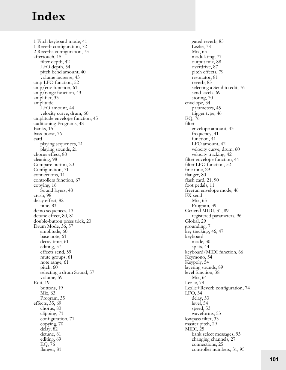 Index | ALESIS QS6.2 User Manual | Page 103 / 105