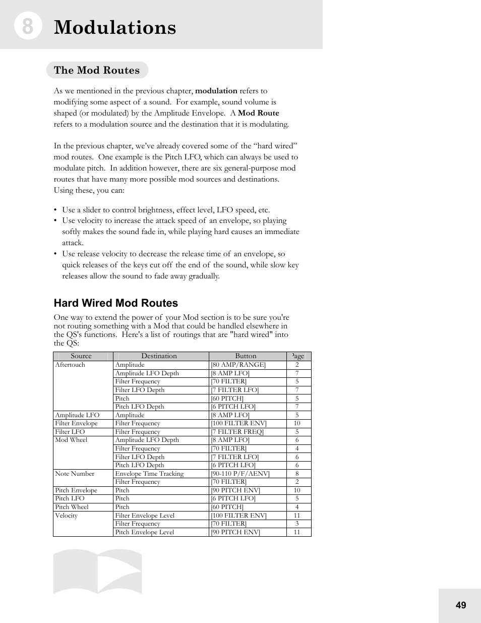 Modulations, Hard wired mod routes, The mod routes | ALESIS QS6.2 User Manual | Page 51 / 105