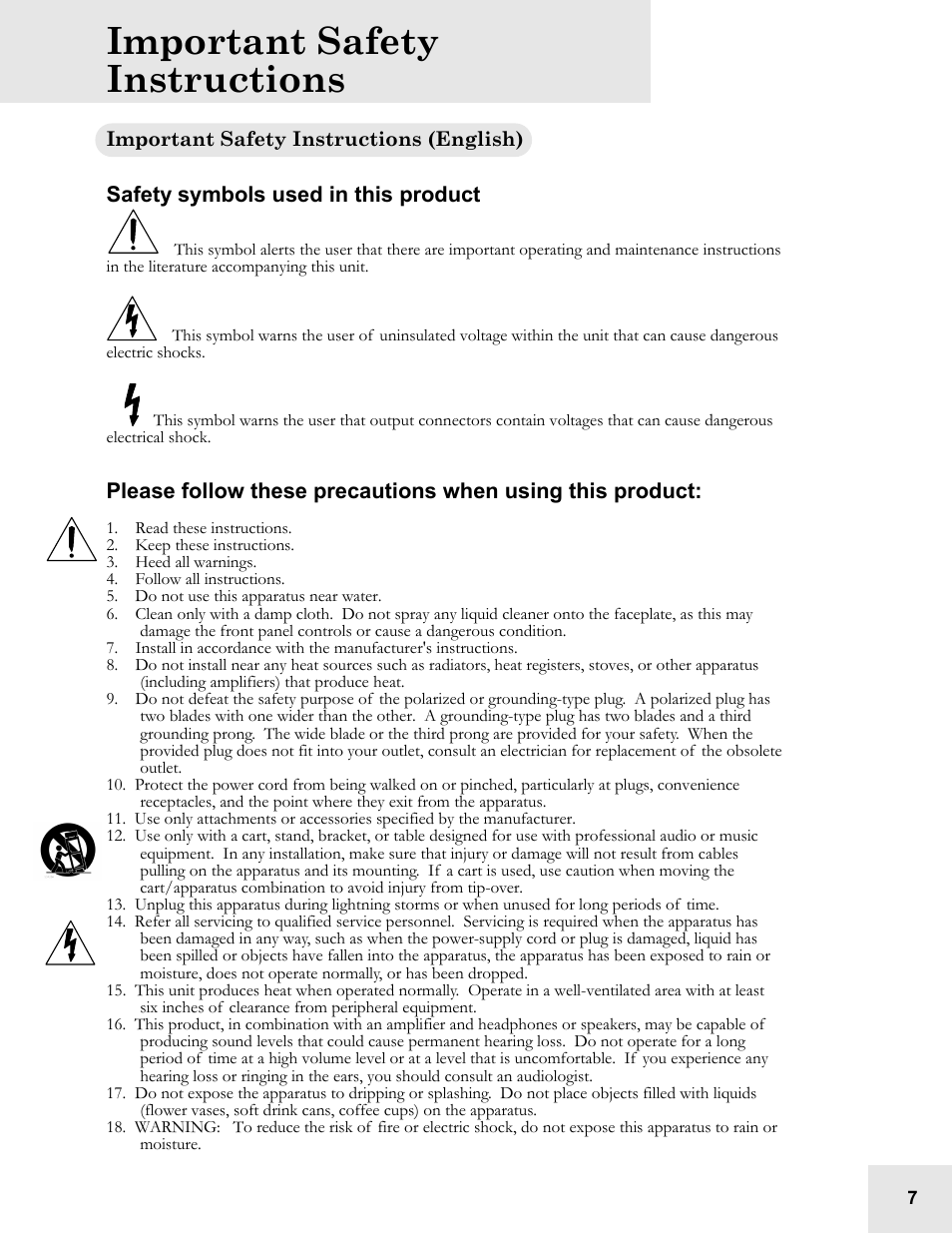 Important safety instructions | ALESIS QS6.2 User Manual | Page 9 / 105