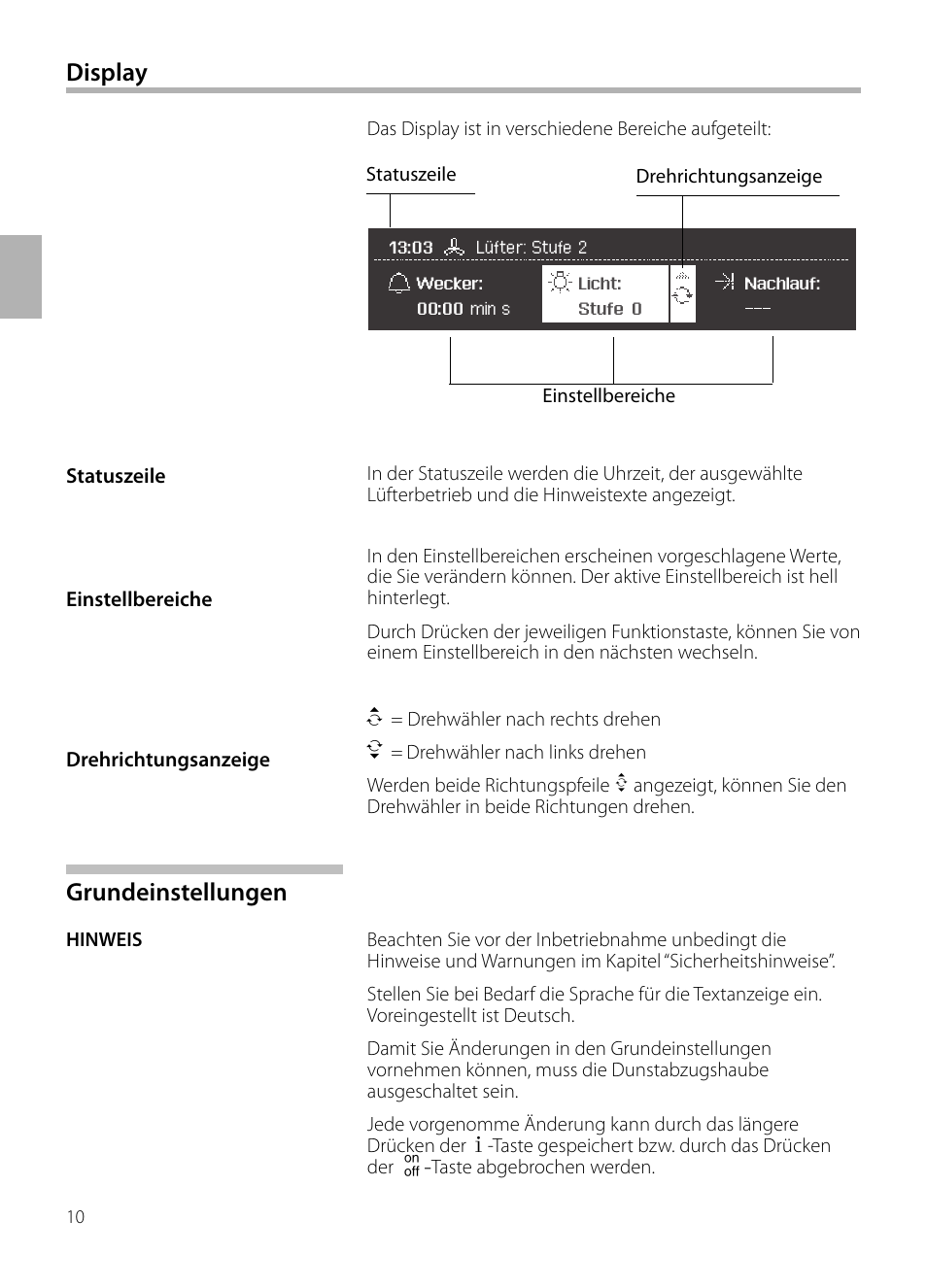 Grundeinstellungen, Display | Siemens LC958BA90 User Manual | Page 10 / 156