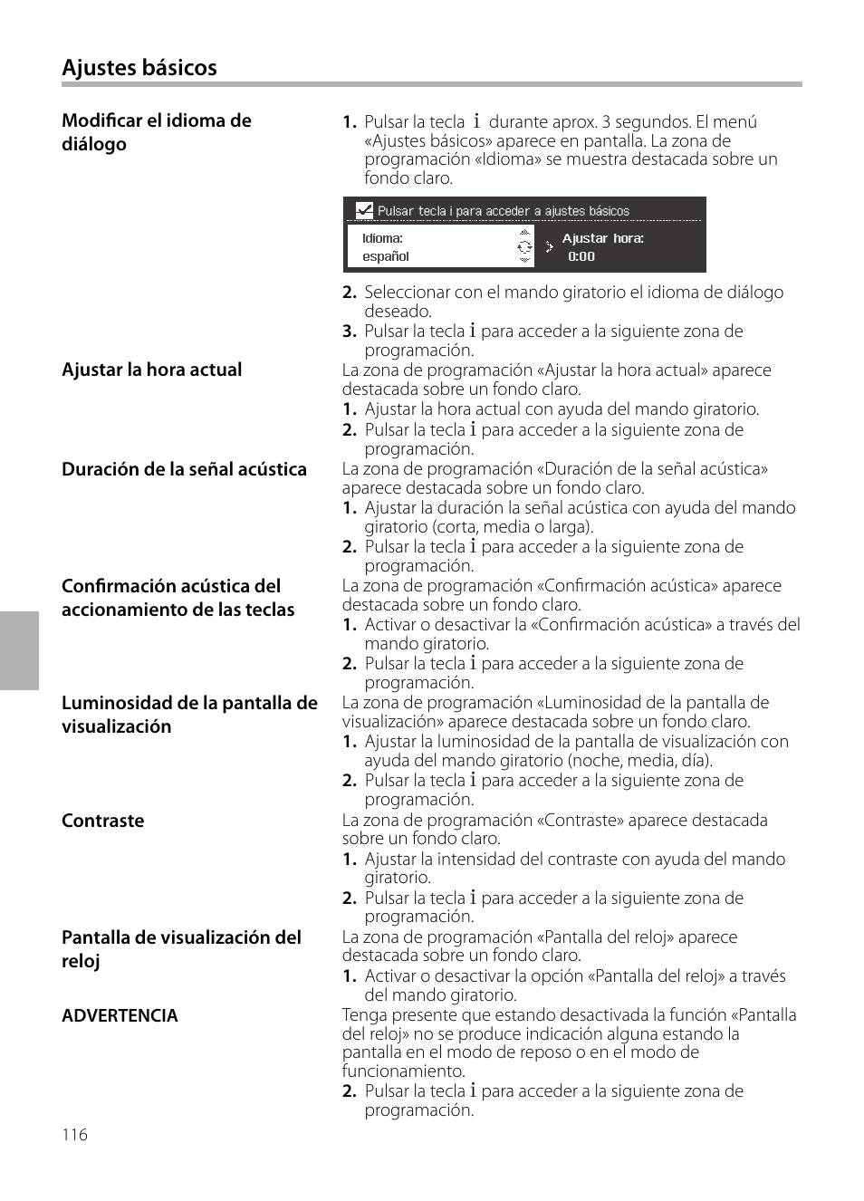 Ajustes básicos | Siemens LC958BA90 User Manual | Page 116 / 156