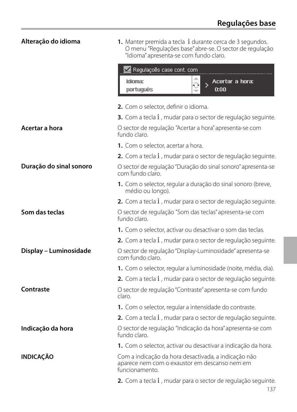 Regulações base | Siemens LC958BA90 User Manual | Page 137 / 156