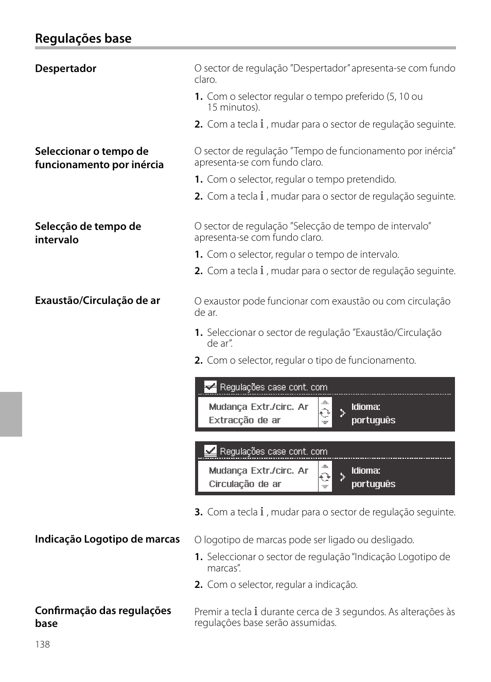 Regulações base | Siemens LC958BA90 User Manual | Page 138 / 156