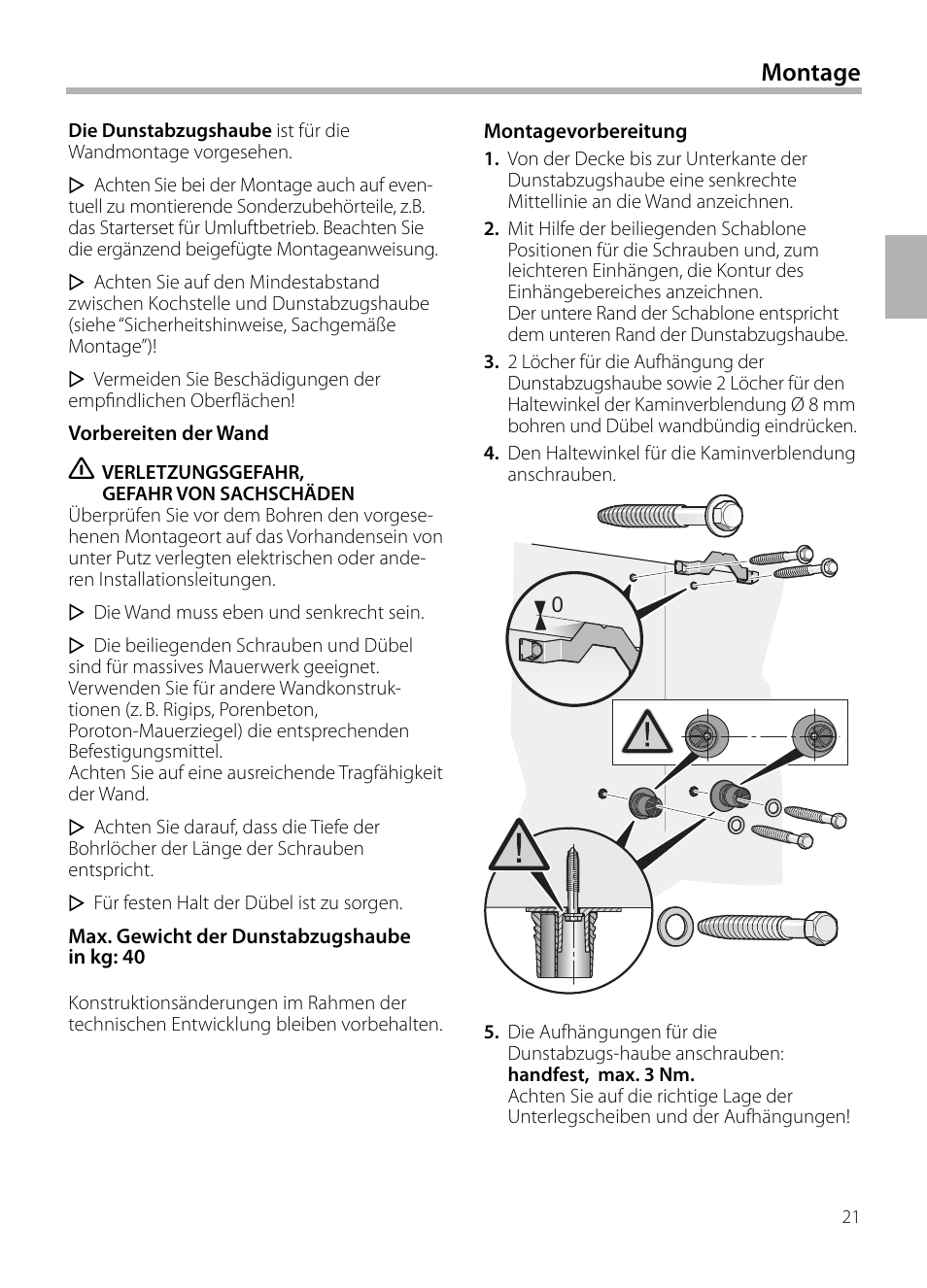 Montage | Siemens LC958BA90 User Manual | Page 21 / 156