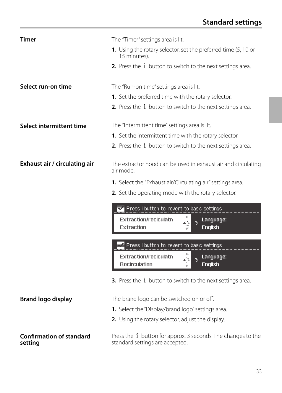 Standard settings | Siemens LC958BA90 User Manual | Page 33 / 156