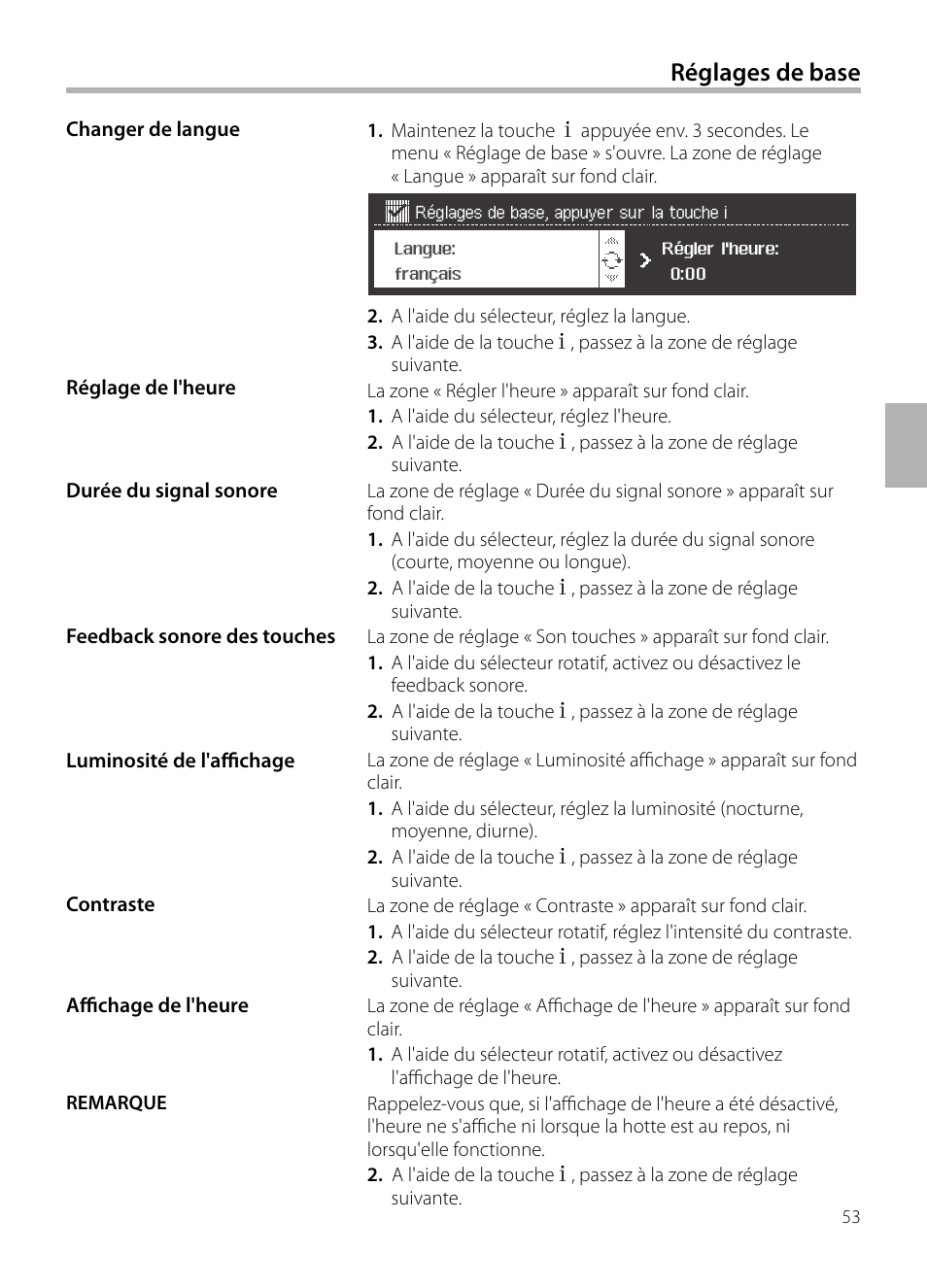 Réglages de base | Siemens LC958BA90 User Manual | Page 53 / 156