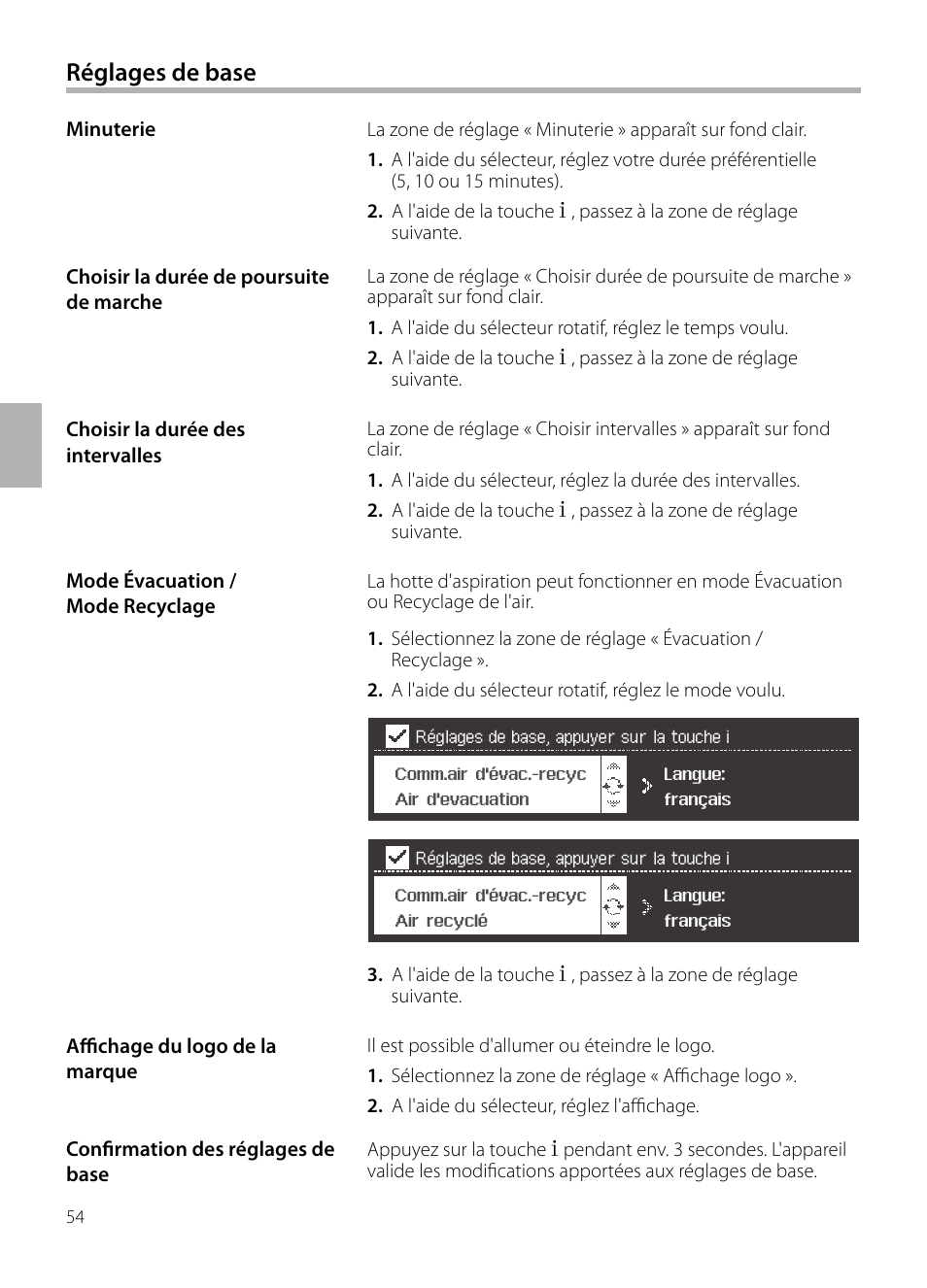 Réglages de base | Siemens LC958BA90 User Manual | Page 54 / 156