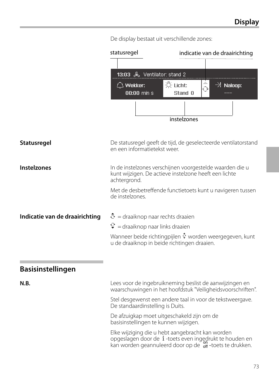 Basisinstellingen, Display | Siemens LC958BA90 User Manual | Page 73 / 156