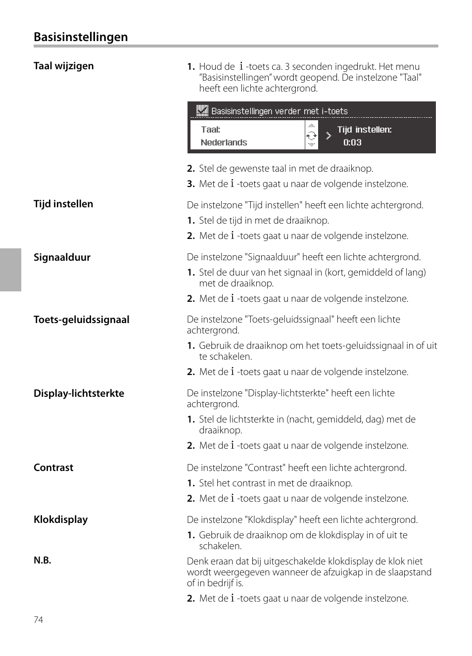 Basisinstellingen | Siemens LC958BA90 User Manual | Page 74 / 156