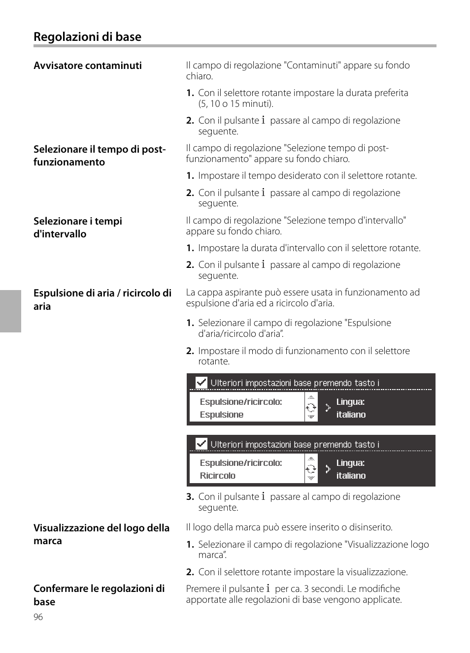 Regolazioni di base | Siemens LC958BA90 User Manual | Page 96 / 156
