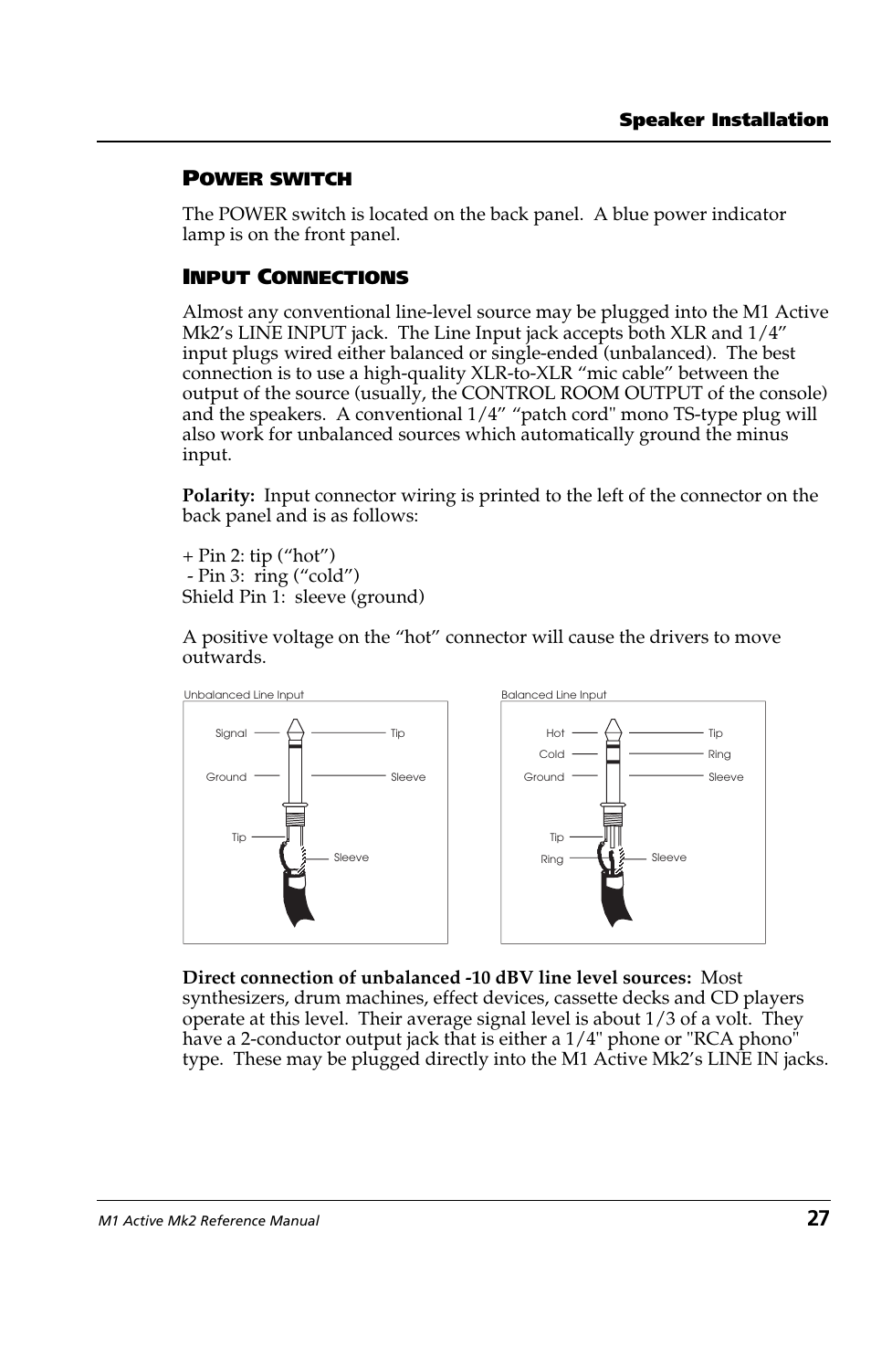 27 p, Speaker installation, Nput | ALESIS M1 Active Mk2 User Manual | Page 25 / 44