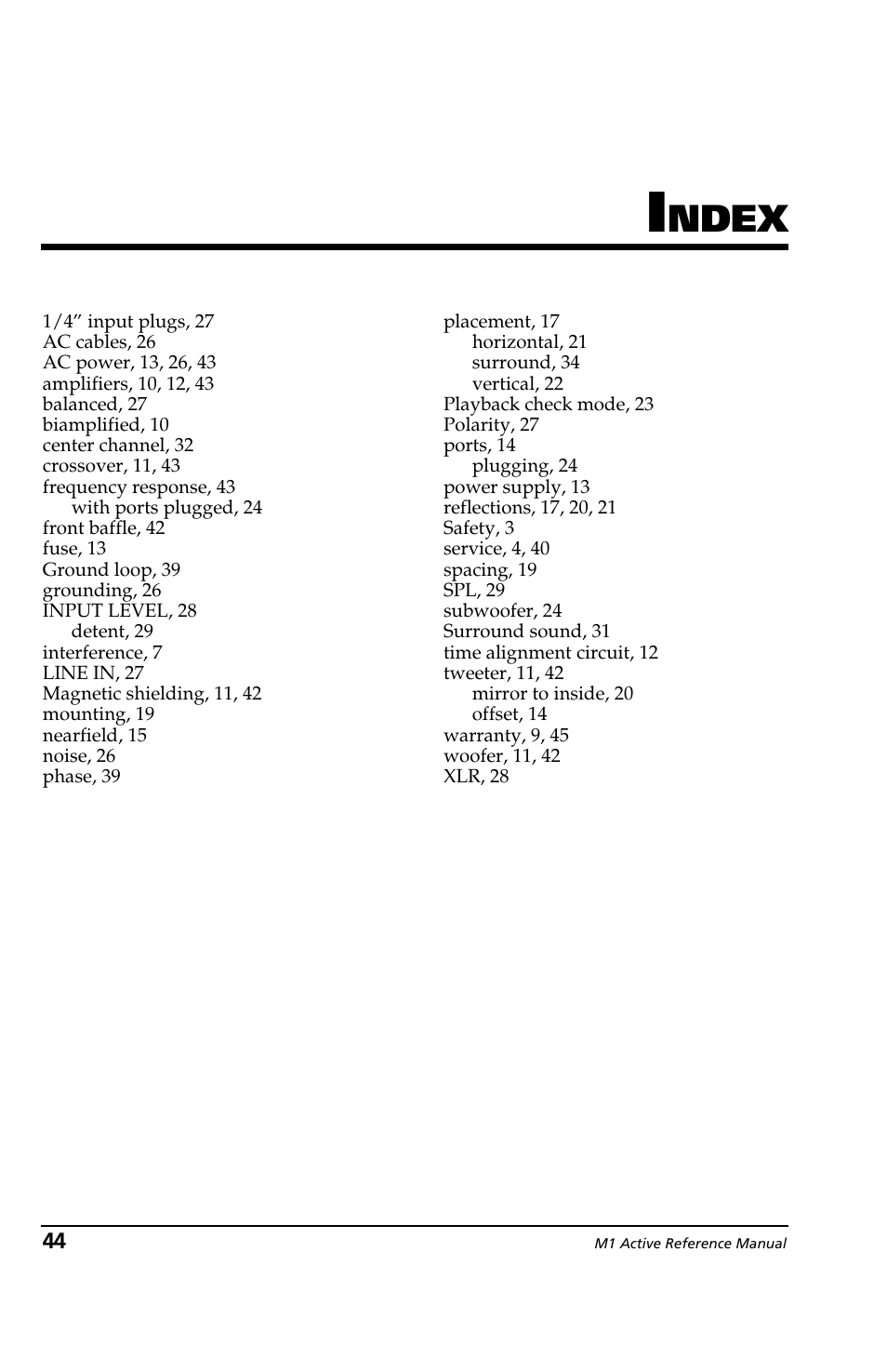 Ndex | ALESIS M1 Active Mk2 User Manual | Page 42 / 44