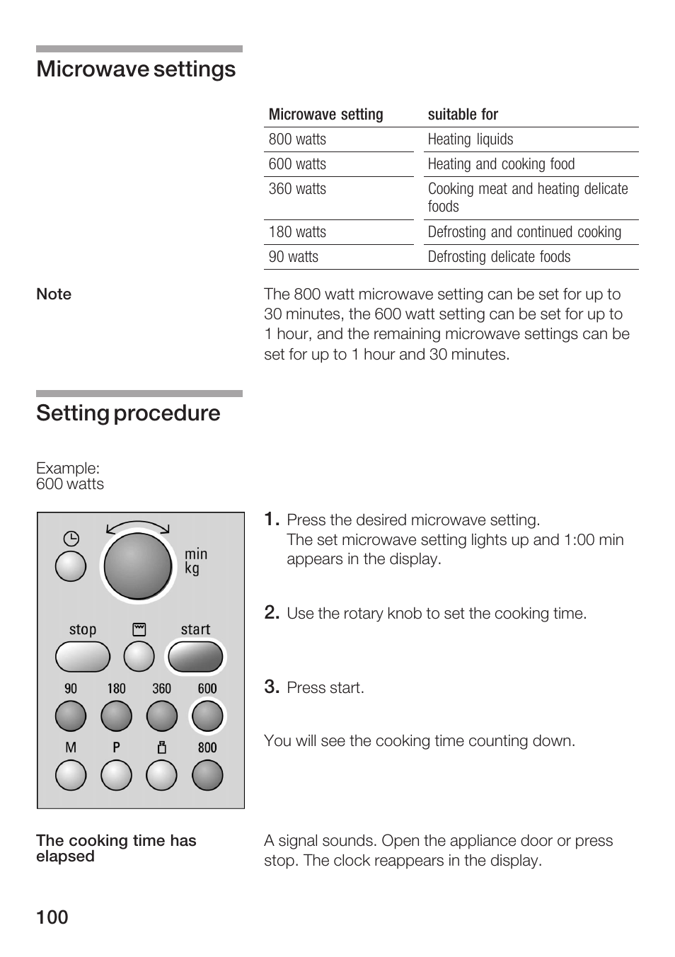 Microwave settings, Setting procedure | Siemens HF15G561 User Manual | Page 100 / 164