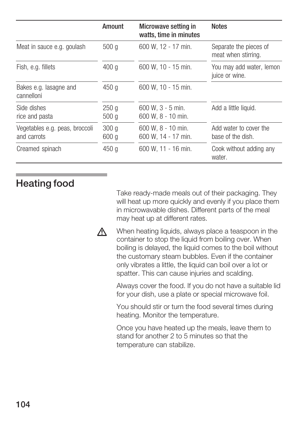 Heating food | Siemens HF15G561 User Manual | Page 104 / 164