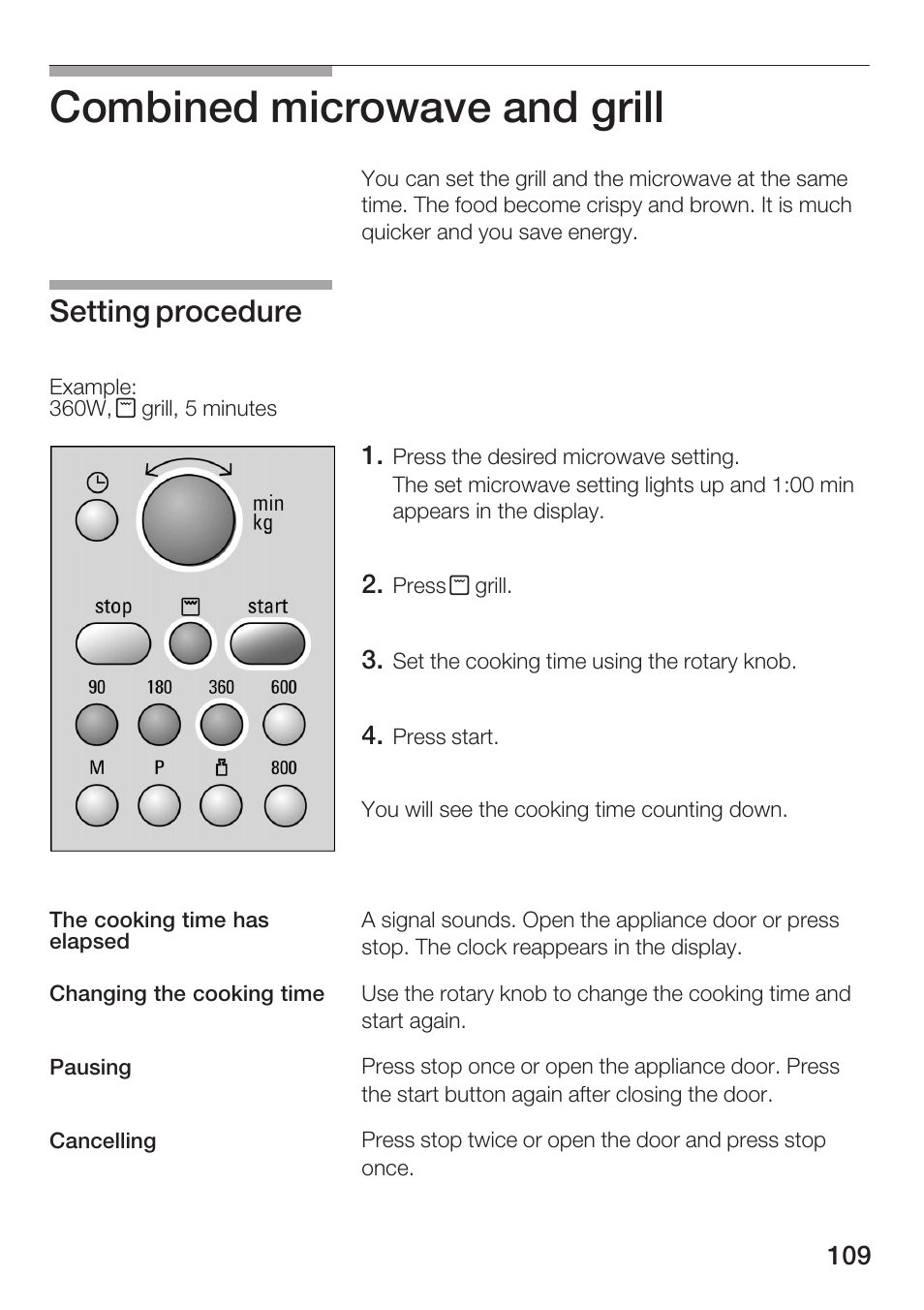 Combined microwave and grill, Setting procedure | Siemens HF15G561 User Manual | Page 109 / 164