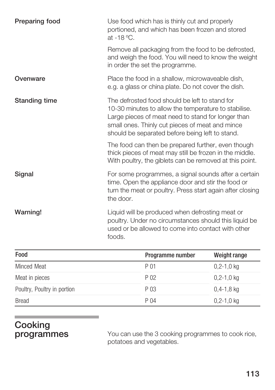 Cooking programmes | Siemens HF15G561 User Manual | Page 113 / 164
