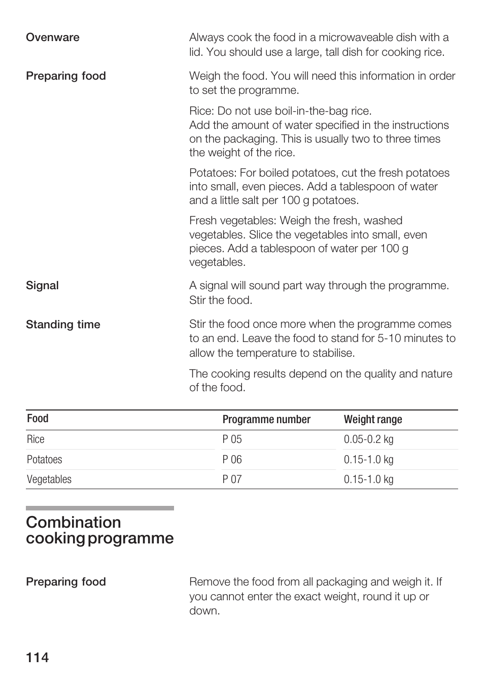 Combination cooking programme | Siemens HF15G561 User Manual | Page 114 / 164