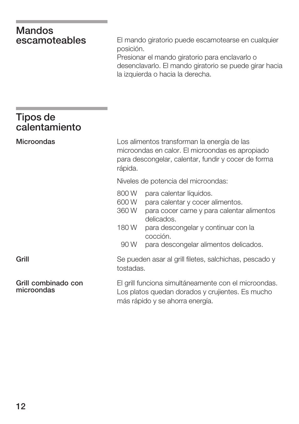 Mandos escamoteables tipos de calentamiento | Siemens HF15G561 User Manual | Page 12 / 164