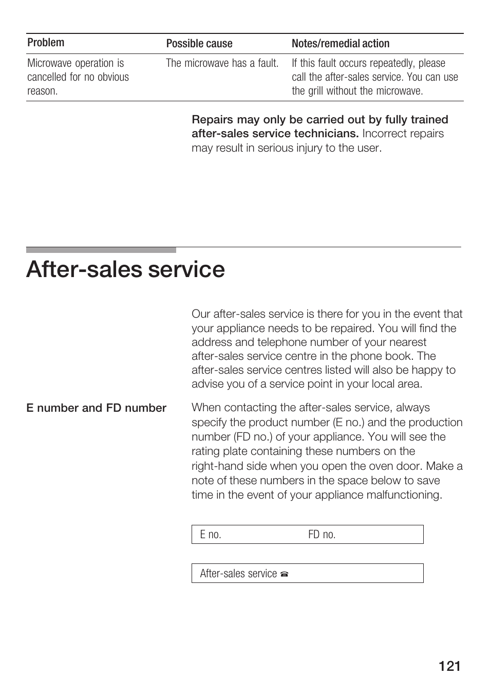 Afterćsales service | Siemens HF15G561 User Manual | Page 121 / 164