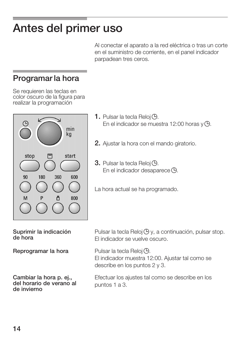 Antes del primer uso, Programar la hora | Siemens HF15G561 User Manual | Page 14 / 164