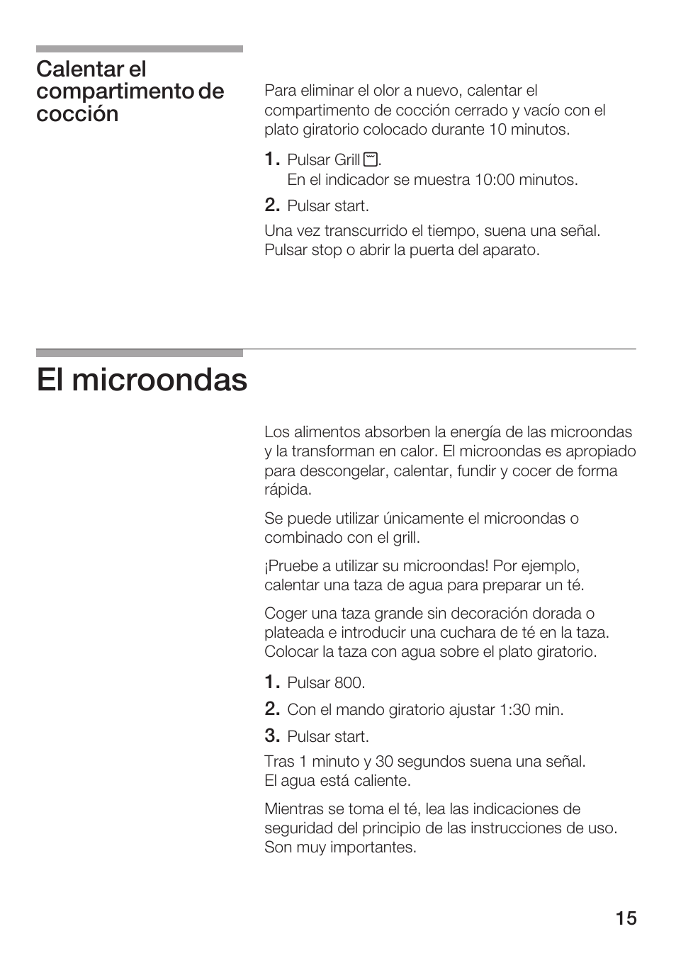 El microondas, Calentar el compartimento de cocción | Siemens HF15G561 User Manual | Page 15 / 164