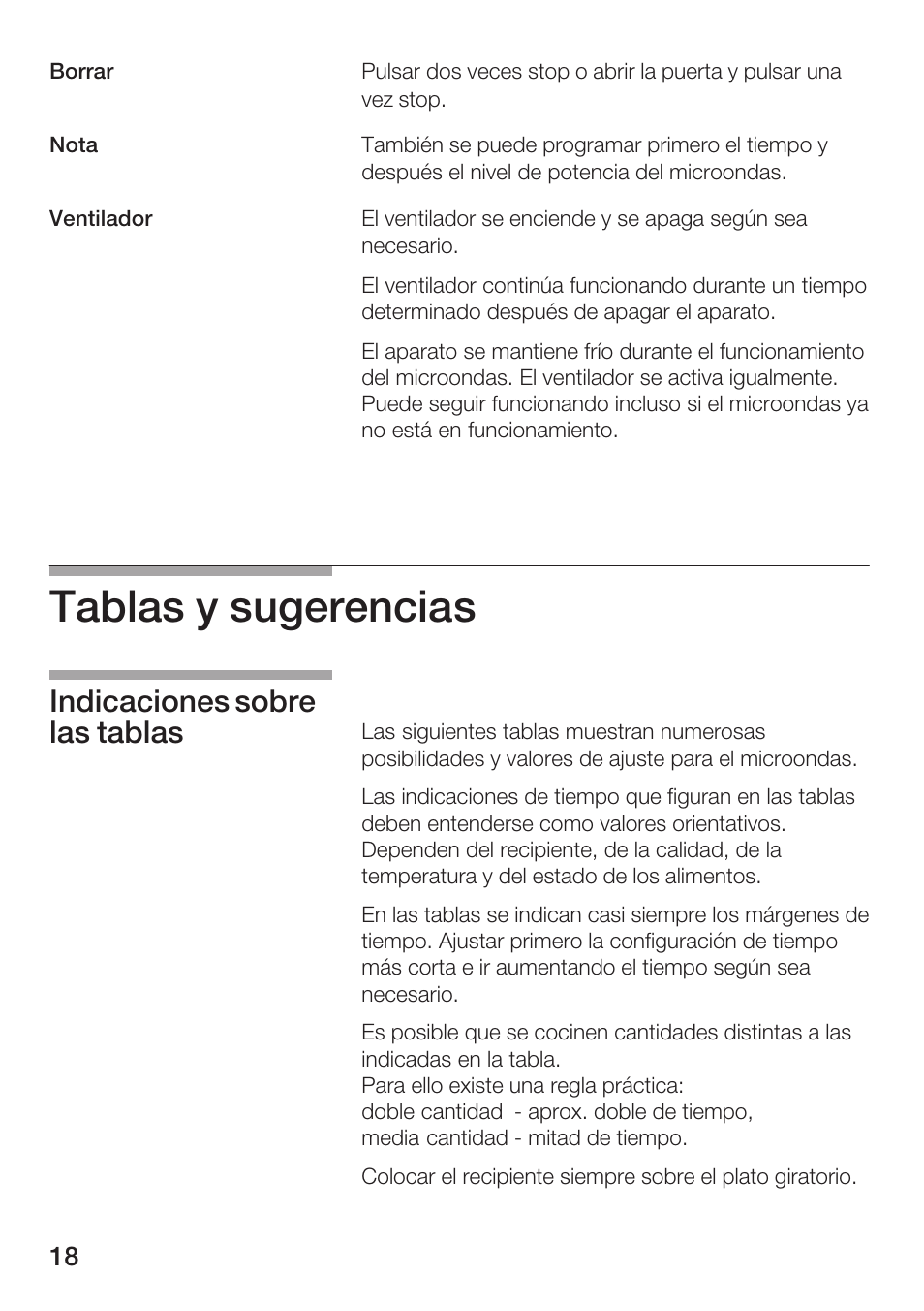 Tablas y sugerencias, Indicaciones sobre las tablas | Siemens HF15G561 User Manual | Page 18 / 164