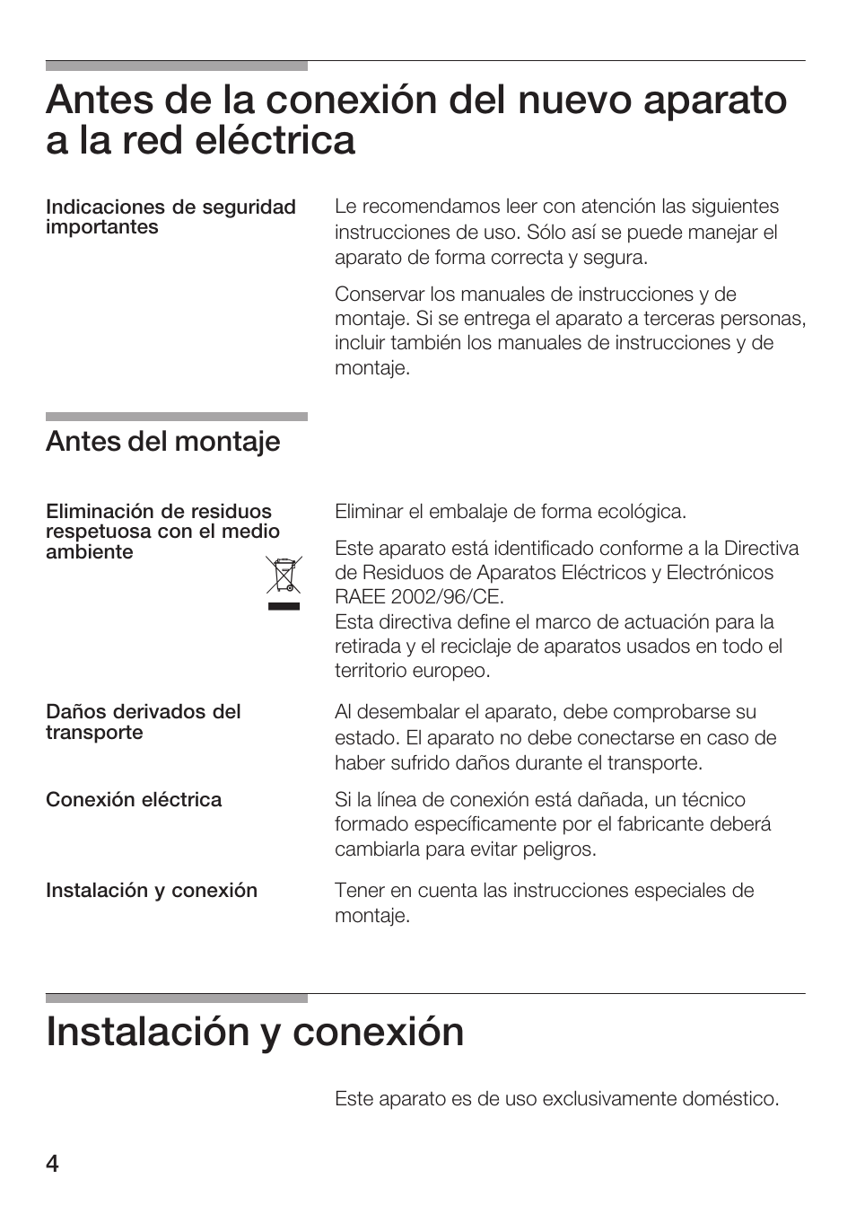 Instalación y conexión, Antes del montaje | Siemens HF15G561 User Manual | Page 4 / 164