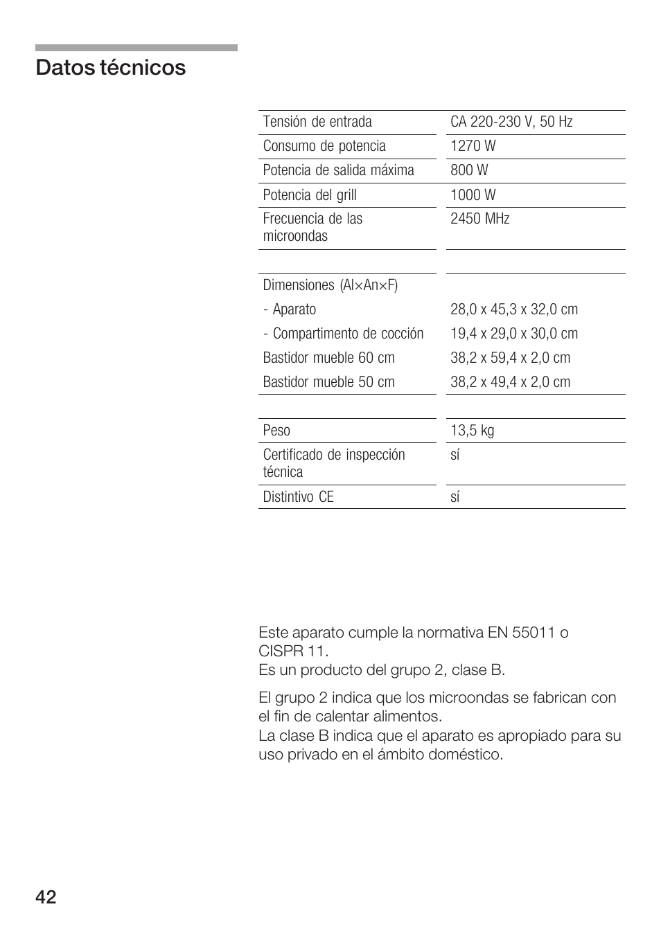 Datos técnicos | Siemens HF15G561 User Manual | Page 42 / 164