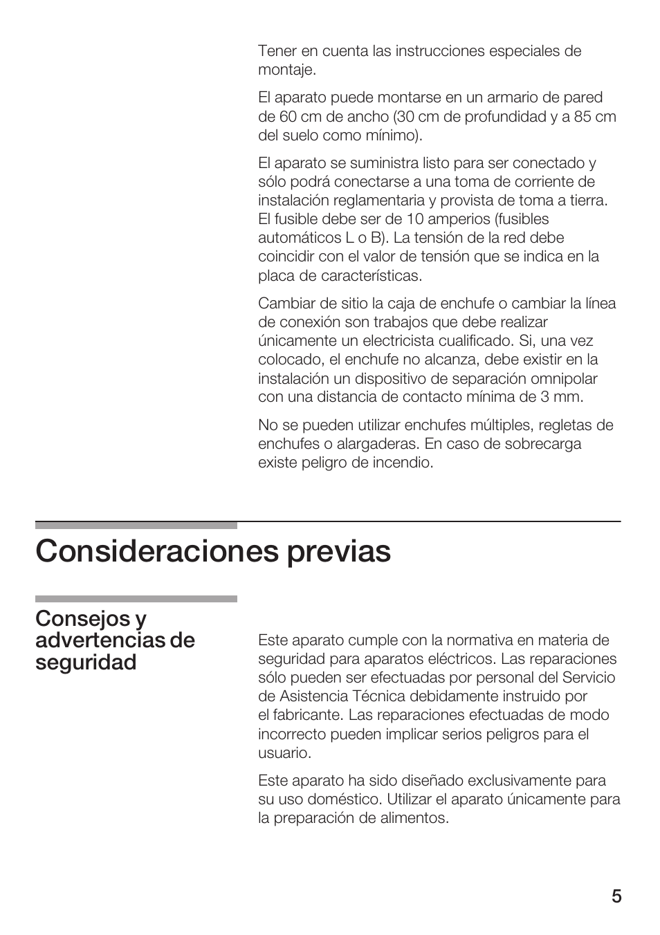 Consideraciones previas, Consejos y advertencias de seguridad | Siemens HF15G561 User Manual | Page 5 / 164