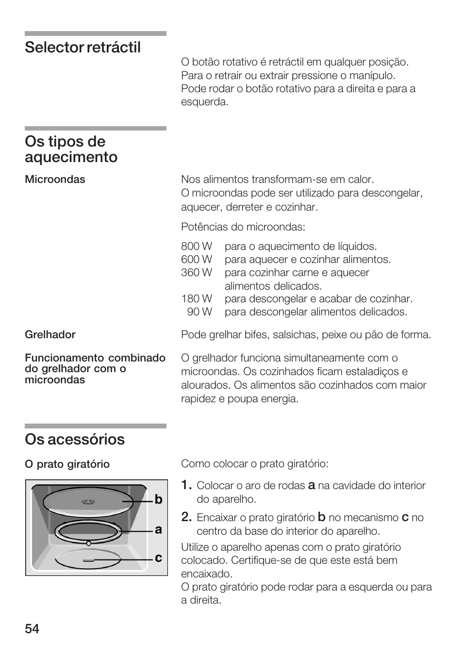 Selector retráctil os tipos de aquecimento, Os acessórios | Siemens HF15G561 User Manual | Page 54 / 164