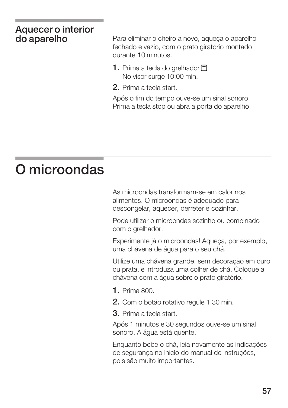 O microondas, Aquecer o interior do aparelho | Siemens HF15G561 User Manual | Page 57 / 164