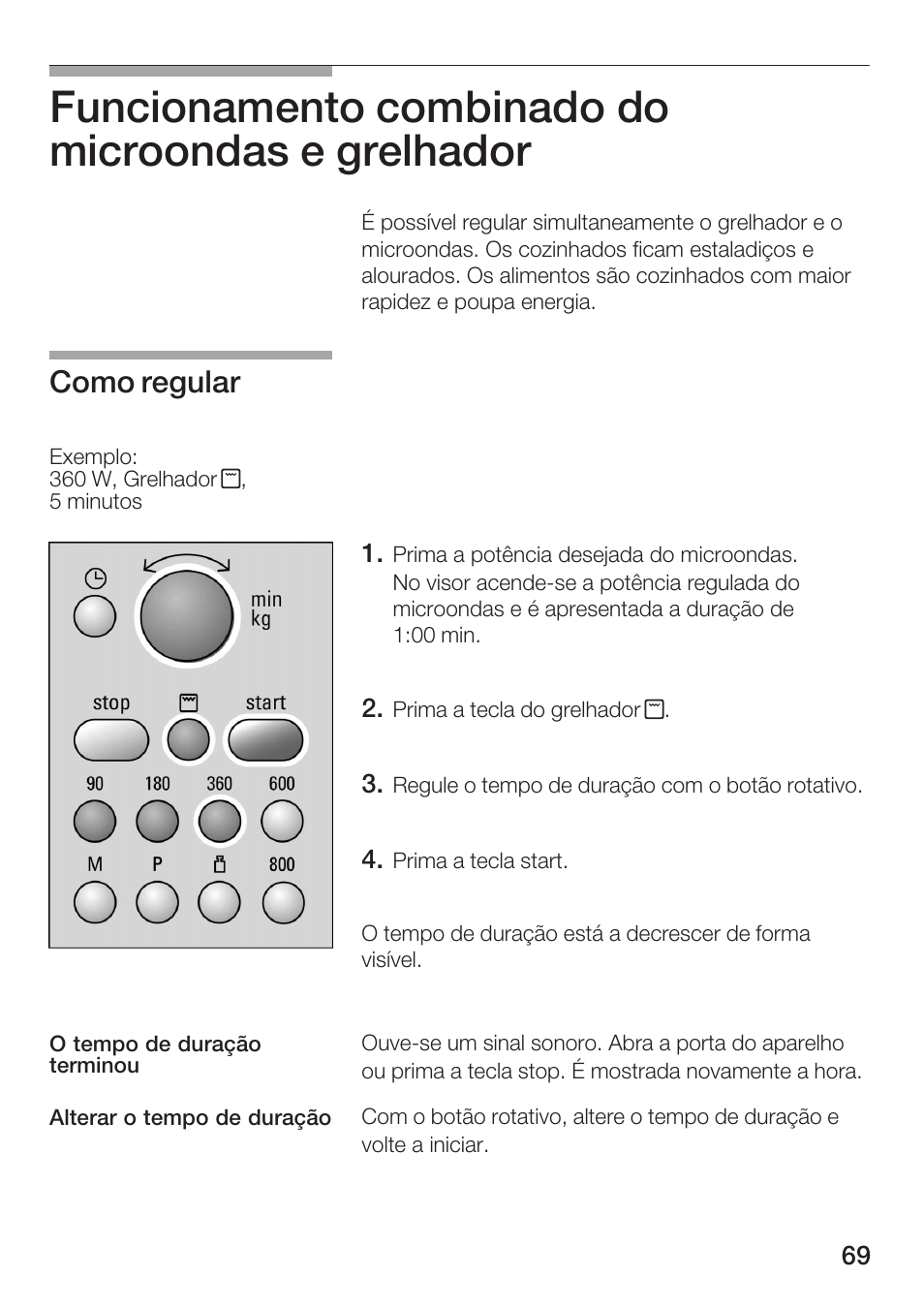 Funcionamento combinado do microondas e grelhador, Como regular | Siemens HF15G561 User Manual | Page 69 / 164