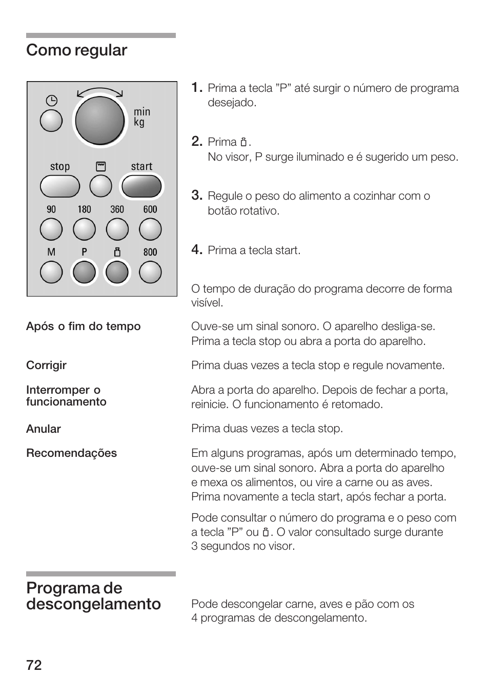 Como regular, Programa de descongelamento | Siemens HF15G561 User Manual | Page 72 / 164