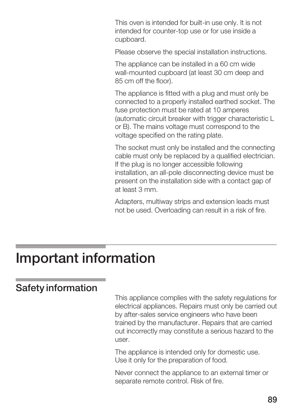 Important information, Safety information | Siemens HF15G561 User Manual | Page 89 / 164