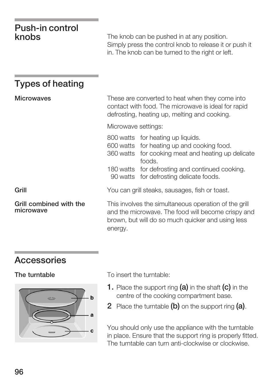 Pushćin control knobs types of heating, Accessories | Siemens HF15G561 User Manual | Page 96 / 164